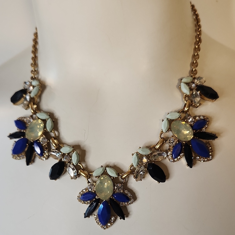 J. Crew |  Blue & Opal Floral | Ststement Necklace | Adjustable 18-28"
